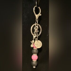 “I AM WITH YOU ALWAYS” FAITH PURSE KEYCHAIN W/ CROSS, ANGEL CHARMS HANDMADE